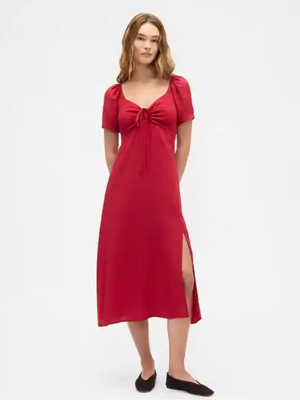GAP  NWT Square-Neck Midi with Puff Sleeves in Burgundy Sled~ Size L